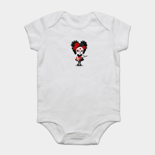 Sugar Skull Girl Playing Danish Flag Guitar Baby Bodysuit by jeffbartels